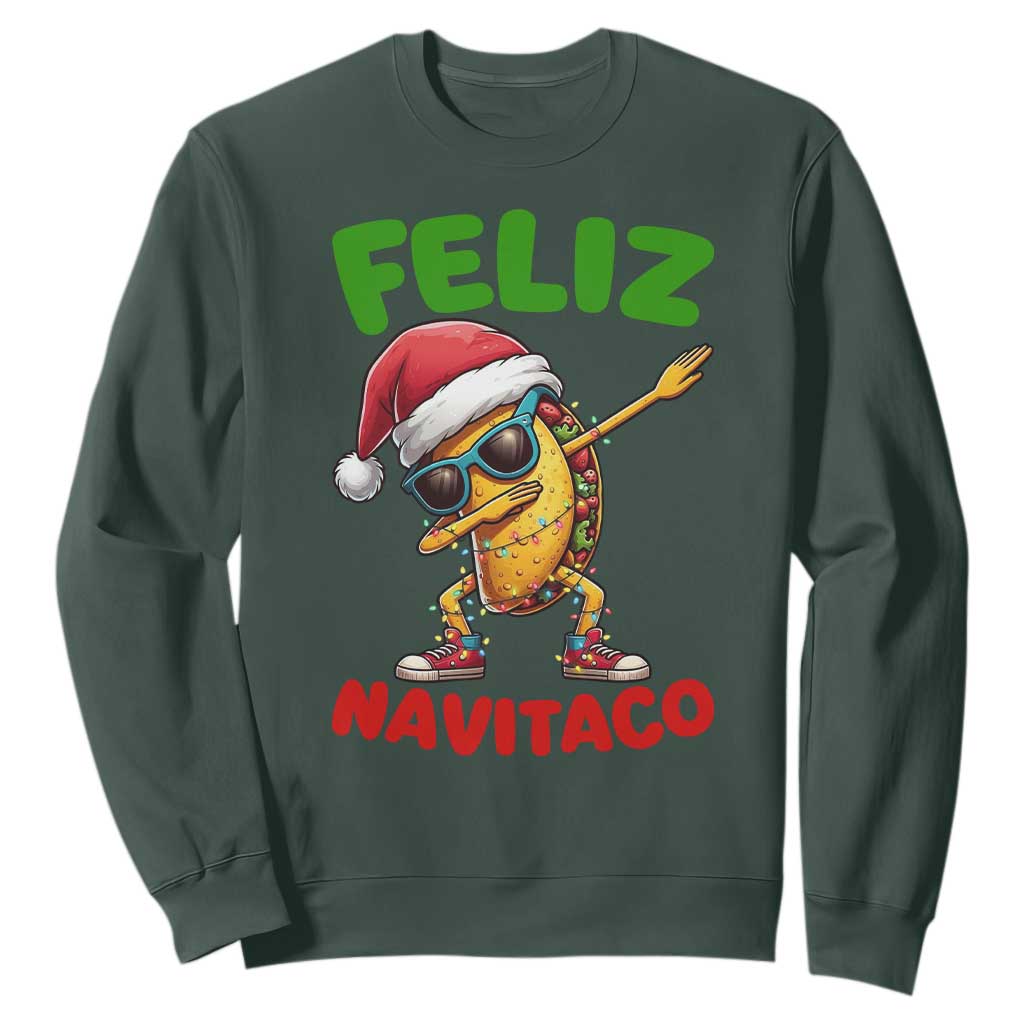 Funny Taco Mexican Christmas Sweatshirt Feliz Navitaco TS14 Dark Forest Green Print Your Wear