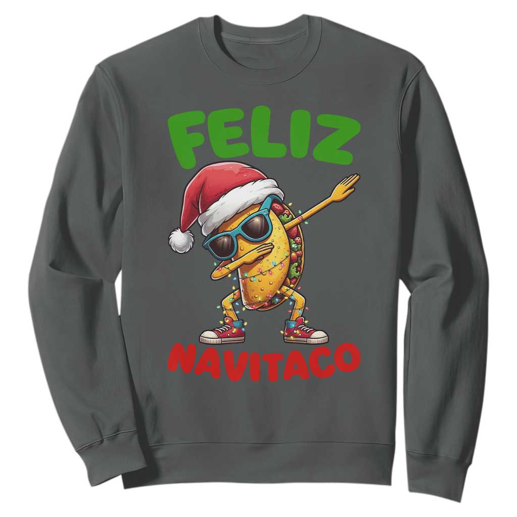 Funny Taco Mexican Christmas Sweatshirt Feliz Navitaco TS14 Dark Heather Print Your Wear