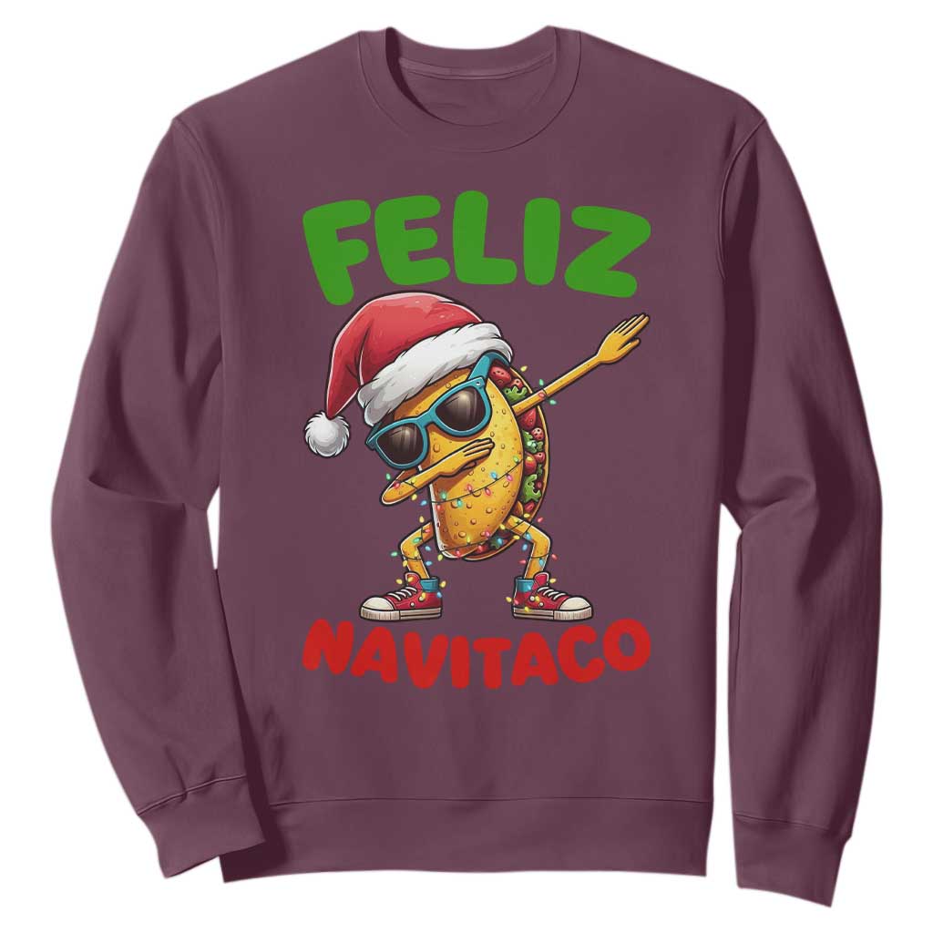 Funny Taco Mexican Christmas Sweatshirt Feliz Navitaco TS14 Maroon Print Your Wear