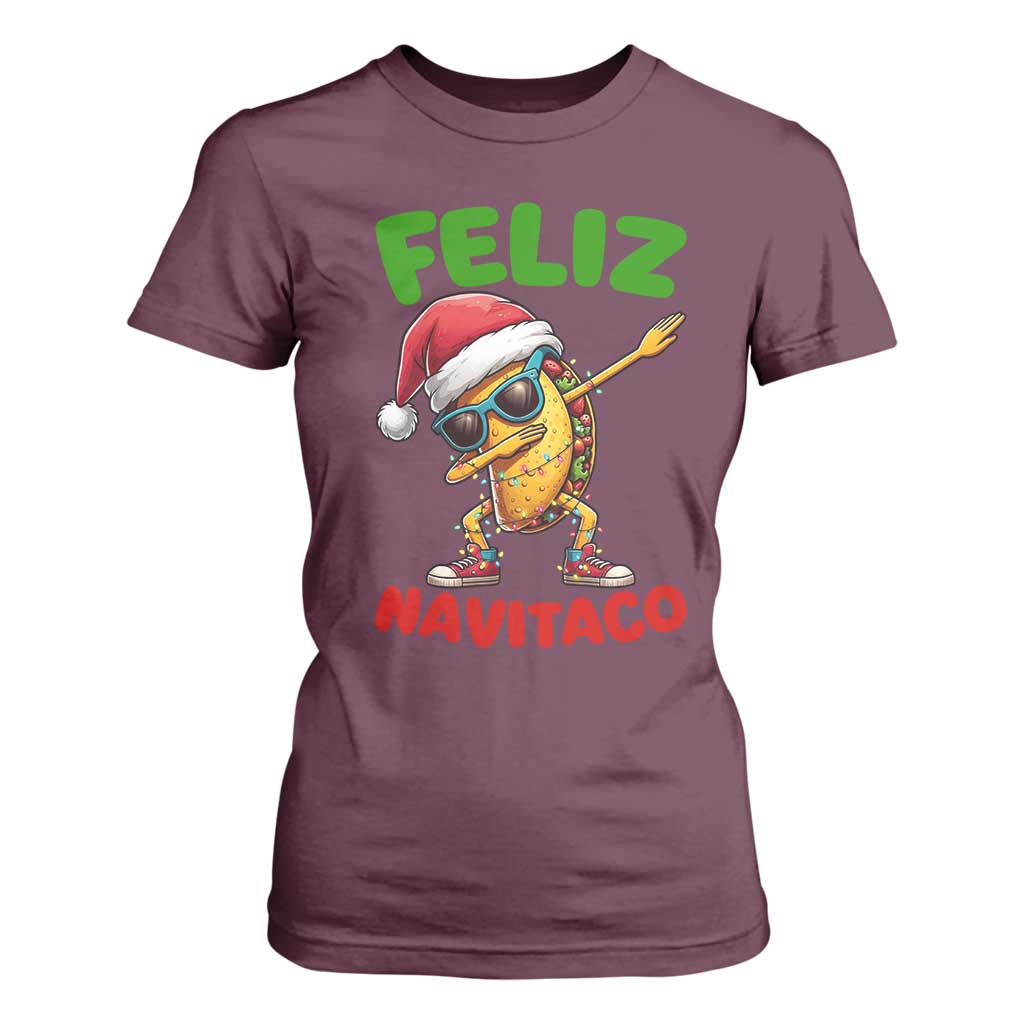 Funny Taco Mexican Christmas T Shirt For Women Feliz Navitaco TS14 Maroon Print Your Wear