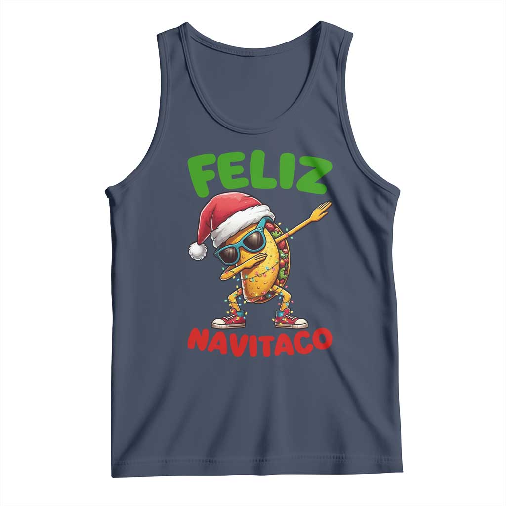 Funny Taco Mexican Christmas Tank Top Feliz Navitaco TS14 Navy Print Your Wear