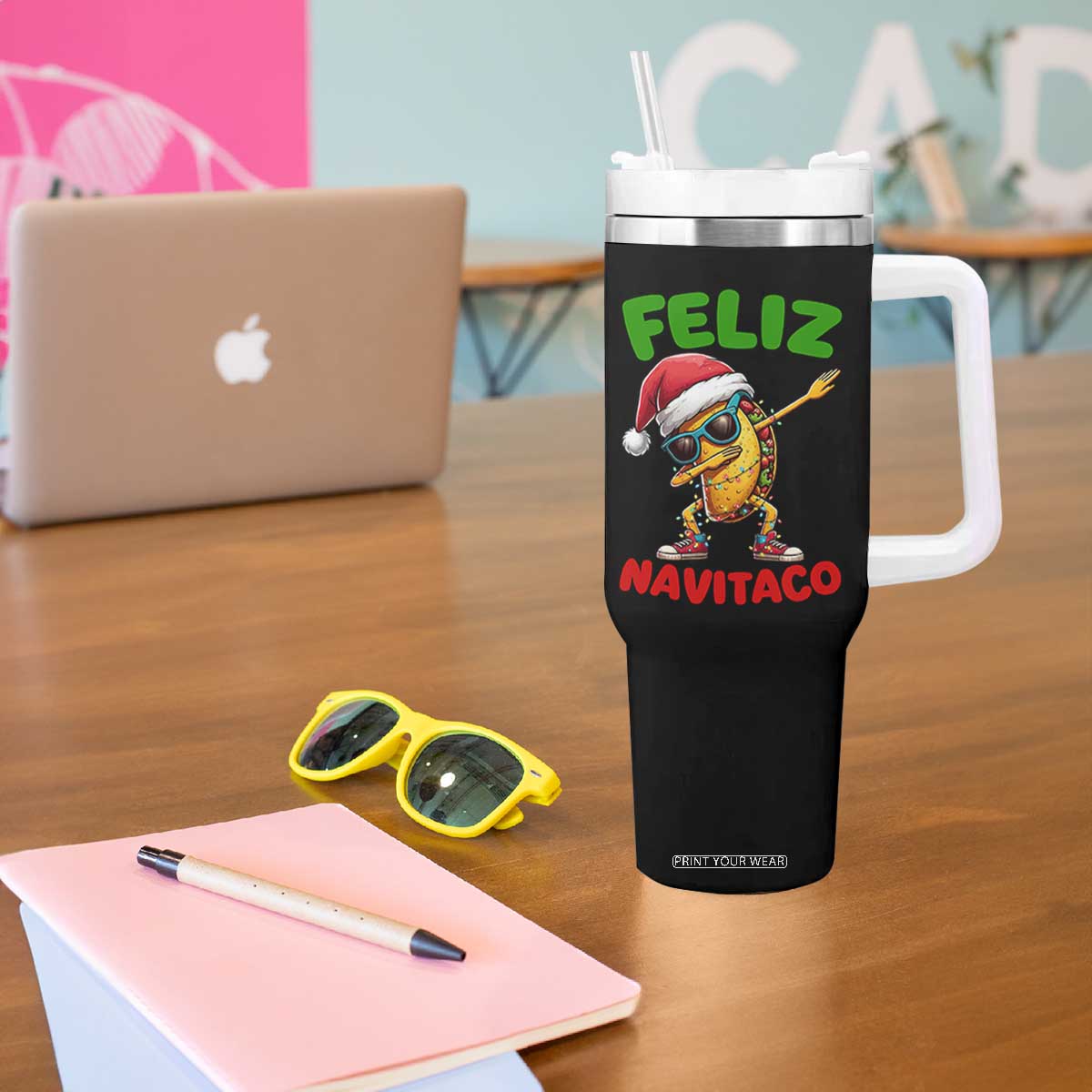 Funny Taco Mexican Christmas Tumbler With Handle Feliz Navitaco TS14 Print Your Wear