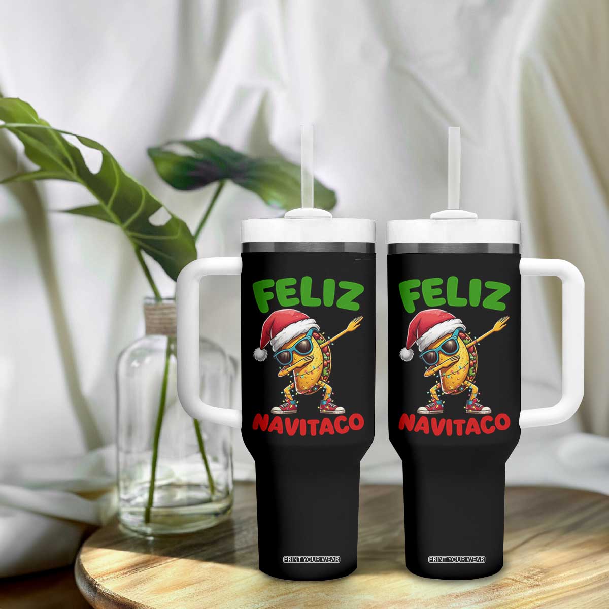Funny Taco Mexican Christmas Tumbler With Handle Feliz Navitaco TS14 Print Your Wear