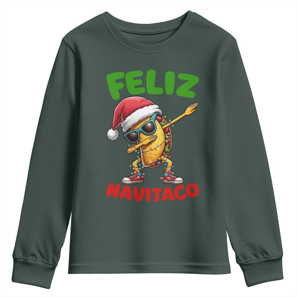 Funny Taco Mexican Christmas Youth Sweatshirt Feliz Navitaco TS14 Dark Forest Green Print Your Wear
