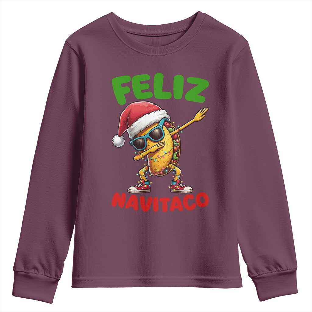 Funny Taco Mexican Christmas Youth Sweatshirt Feliz Navitaco TS14 Maroon Print Your Wear