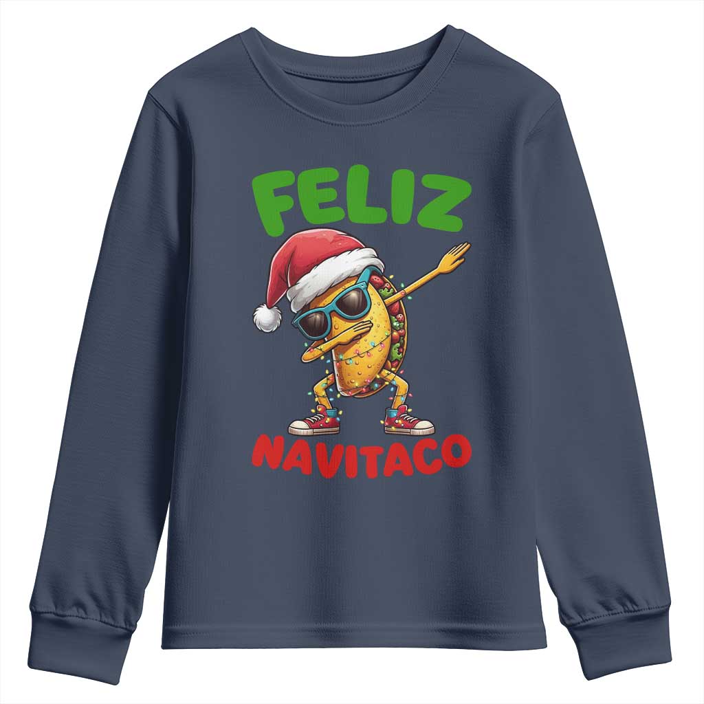 Funny Taco Mexican Christmas Youth Sweatshirt Feliz Navitaco TS14 Navy Print Your Wear