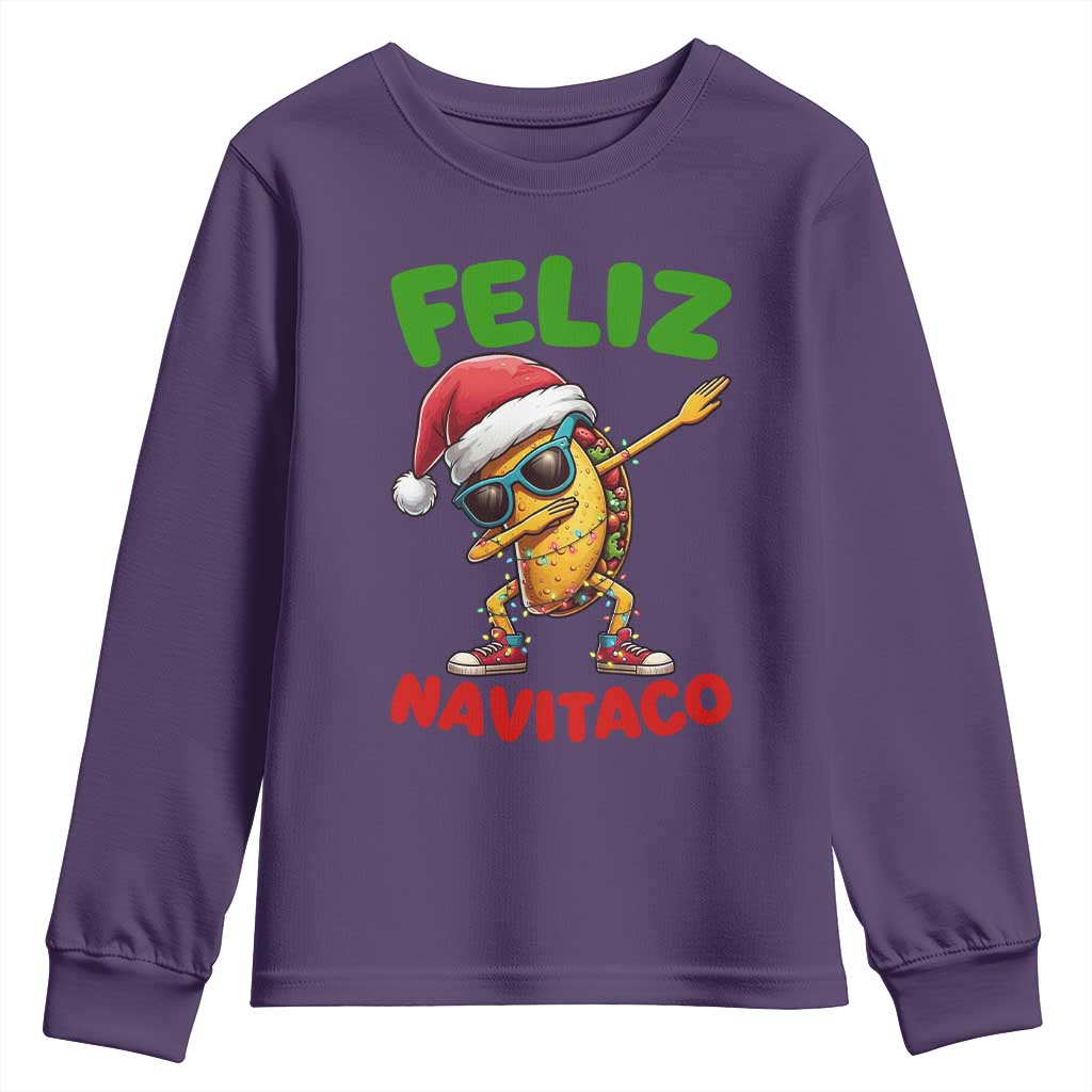 Funny Taco Mexican Christmas Youth Sweatshirt Feliz Navitaco TS14 Purple Print Your Wear