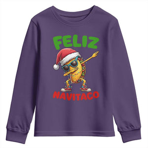Funny Taco Mexican Christmas Youth Sweatshirt Feliz Navitaco TS14 Purple Print Your Wear