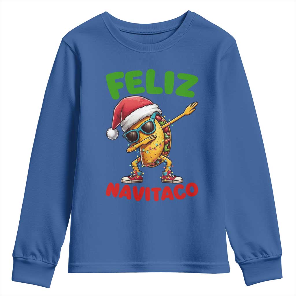 Funny Taco Mexican Christmas Youth Sweatshirt Feliz Navitaco TS14 Royal Blue Print Your Wear