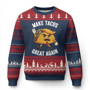 Taco Trump Mexican Ugly Christmas Sweater Make Tacos Great Again TS14 Navy Red Print Your Wear