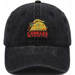 Taco Trump Mexican Christmas Washed Cotton Baseball Cap Cankles McTaco Tits TS14 Washed Cap Universal Fit Black Print Your Wear