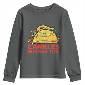 Taco Trump Mexican Christmas Youth Sweatshirt Cankles McTaco Tits TS14 Dark Heather Print Your Wear