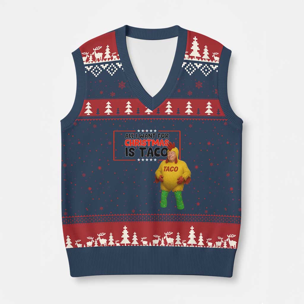 Funny Taco Trump Mexican V-Neck Knit Sweater Vest All I Want For Xmas Is Taco TS14 Navy Red Print Your Wear