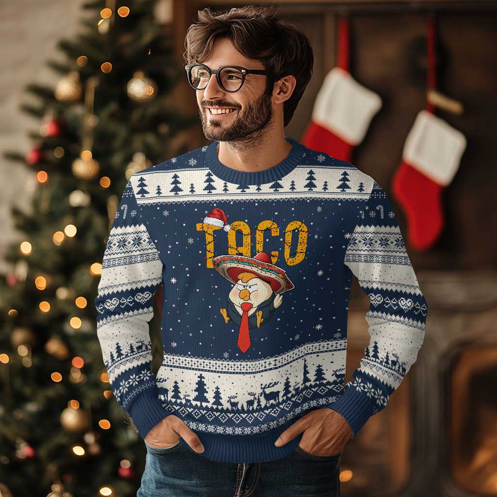 Funny Taco Trump Mexican Xmas Ugly Christmas Sweater TS14 Navy Beige Print Your Wear