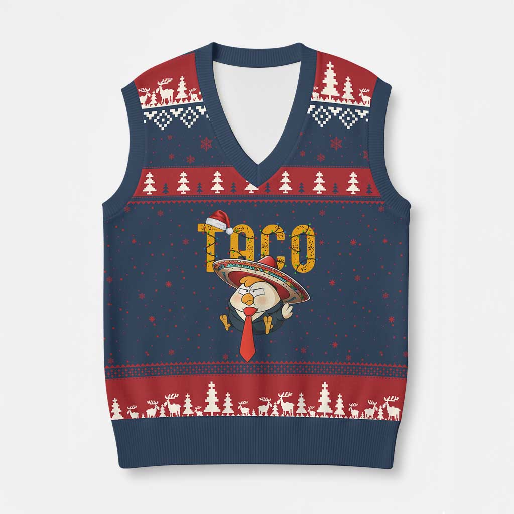 Funny Taco Trump Mexican Xmas V-Neck Knit Sweater Vest TS14 Navy Red Print Your Wear