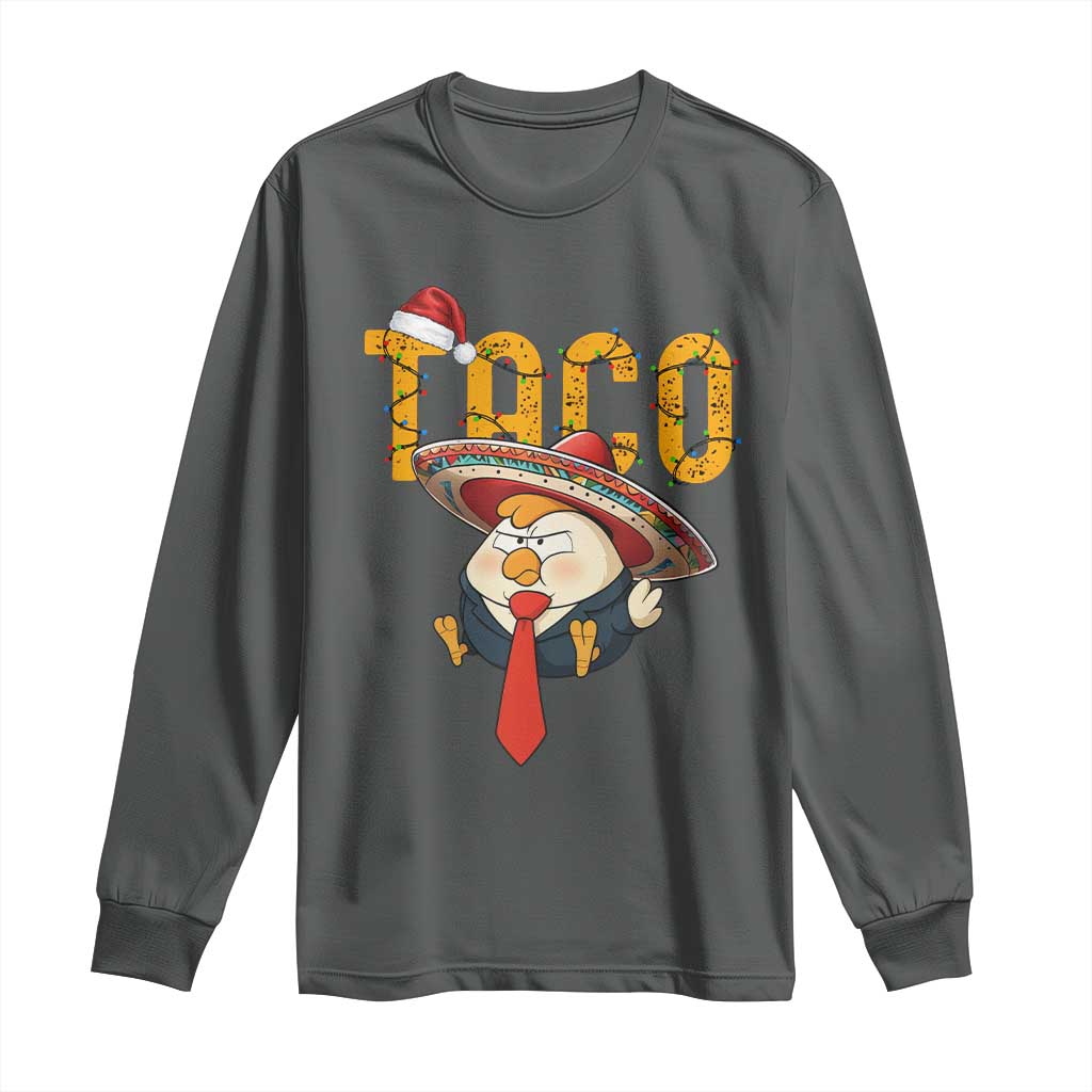 Funny Taco Trump Mexican Christmas Long Sleeve Shirt TS14 Dark Heather Print Your Wear