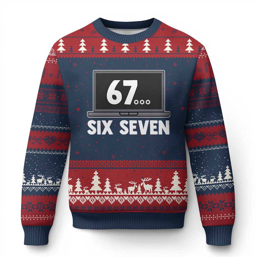 67 Six Seven Meme Ugly Christmas Sweater Funny Tech Support TS14 Navy Red Print Your Wear
