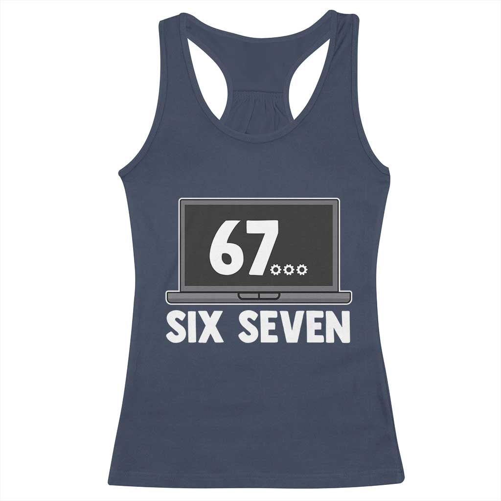 67 Six Seven Meme Racerback Tank Top Funny Tech Support TS14 Navy Print Your Wear