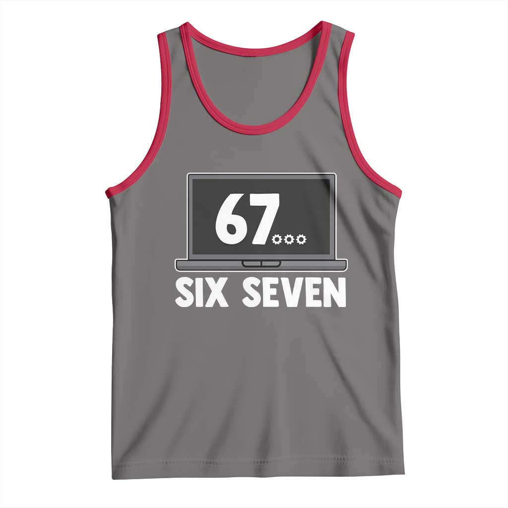 67 Six Seven Meme Tank Top Funny Tech Support TS14 Deep Heather Red Print Your Wear