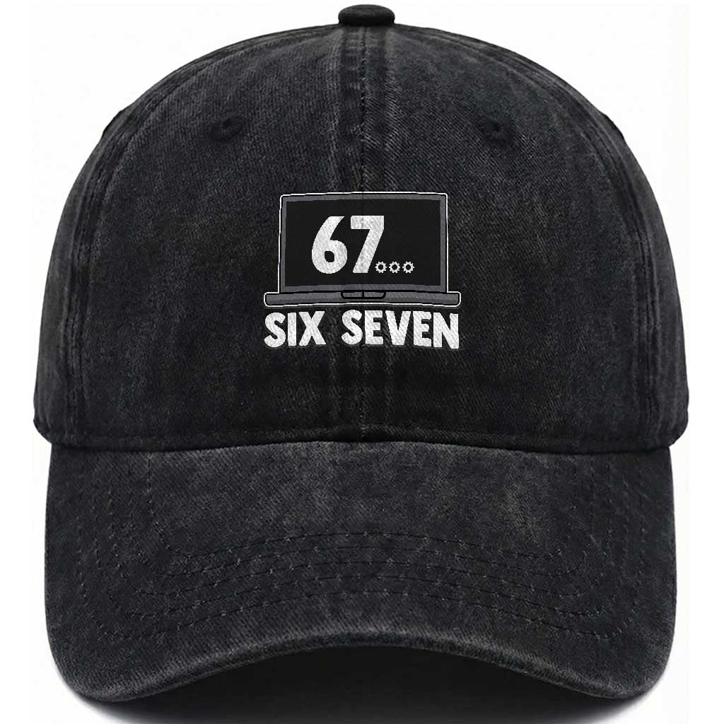 67 Six Seven Meme Washed Cotton Baseball Cap Funny Tech Support TS14 Washed Cap Universal Fit Black Print Your Wear