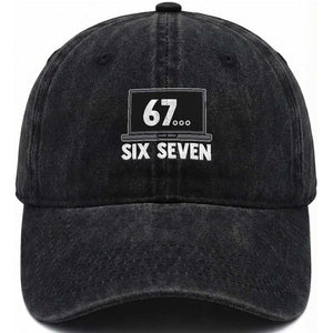 67 Six Seven Meme Washed Cotton Baseball Cap Funny Tech Support TS14 Washed Cap Universal Fit Black Print Your Wear
