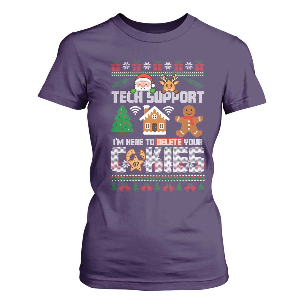 Funny Tech Support Christmas T Shirt For Women I Am Here To Delete Your Cookies TS14 Purple Print Your Wear