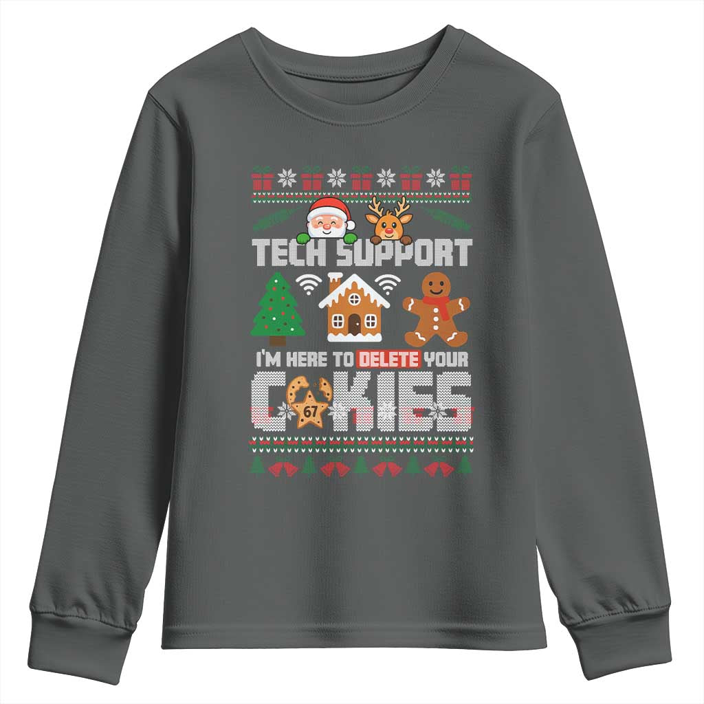 Funny Tech Support Christmas Youth Sweatshirt I Am Here To Delete Your Cookies TS14 Dark Heather Print Your Wear