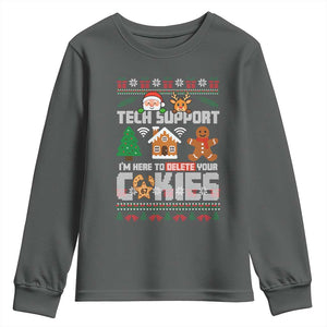 Funny Tech Support Christmas Youth Sweatshirt I Am Here To Delete Your Cookies TS14 Dark Heather Print Your Wear