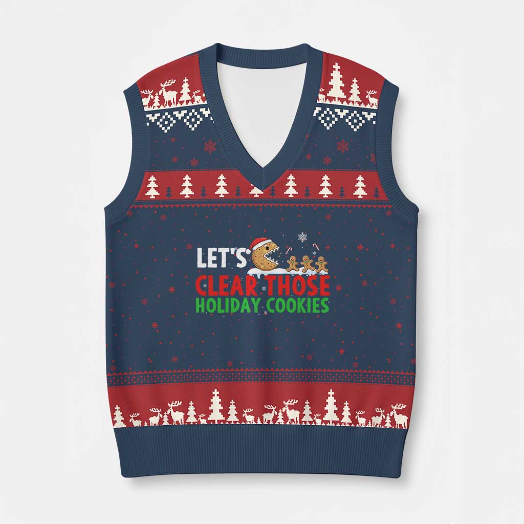 Tech Support Xmas V-Neck Knit Sweater Vest Let Is Clear Those Holiday Cookies TS14 Navy Red Print Your Wear