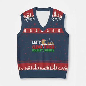 Tech Support Xmas V-Neck Knit Sweater Vest Let Is Clear Those Holiday Cookies TS14 Navy Red Print Your Wear