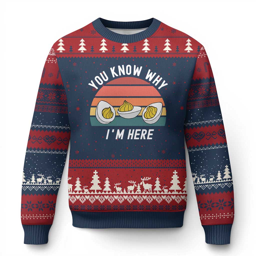 Funny Thanksgiving Dinner Ugly Christmas Sweater You Know Why I Am Here TS14 Navy Red Print Your Wear