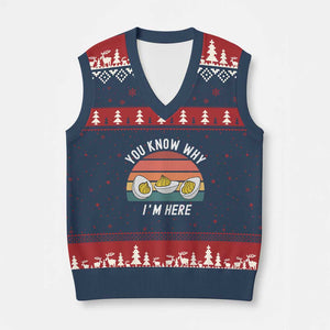 Funny Thanksgiving Dinner V-Neck Knit Sweater Vest You Know Why I Am Here TS14 Navy Red Print Your Wear