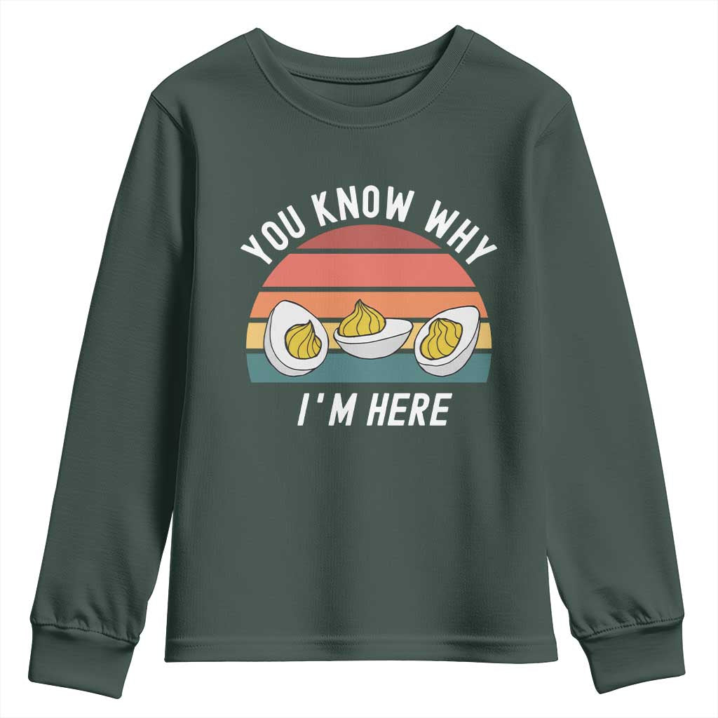 Funny Thanksgiving Dinner Youth Sweatshirt You Know Why I Am Here TS14 Dark Forest Green Print Your Wear