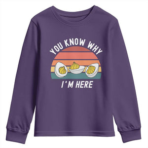 Funny Thanksgiving Dinner Youth Sweatshirt You Know Why I Am Here TS14 Purple Print Your Wear