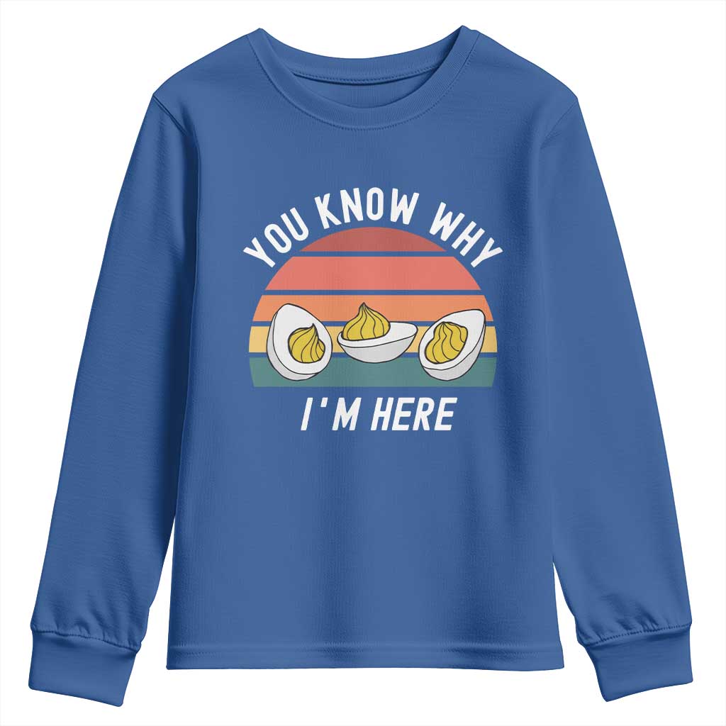 Funny Thanksgiving Dinner Youth Sweatshirt You Know Why I Am Here TS14 Royal Blue Print Your Wear