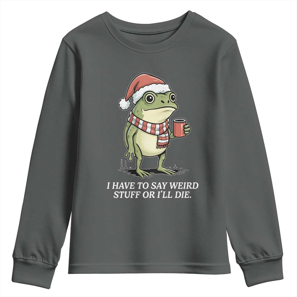 Funny Frog Christmas Meme Youth Sweatshirt I Have to Say Weird Stuff Or I Will Die TS14 Dark Heather Print Your Wear