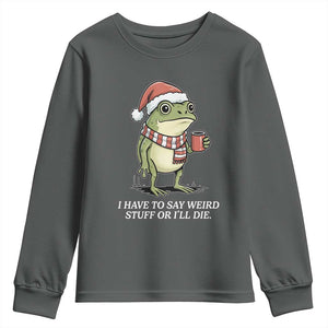 Funny Frog Christmas Meme Youth Sweatshirt I Have to Say Weird Stuff Or I Will Die TS14 Dark Heather Print Your Wear