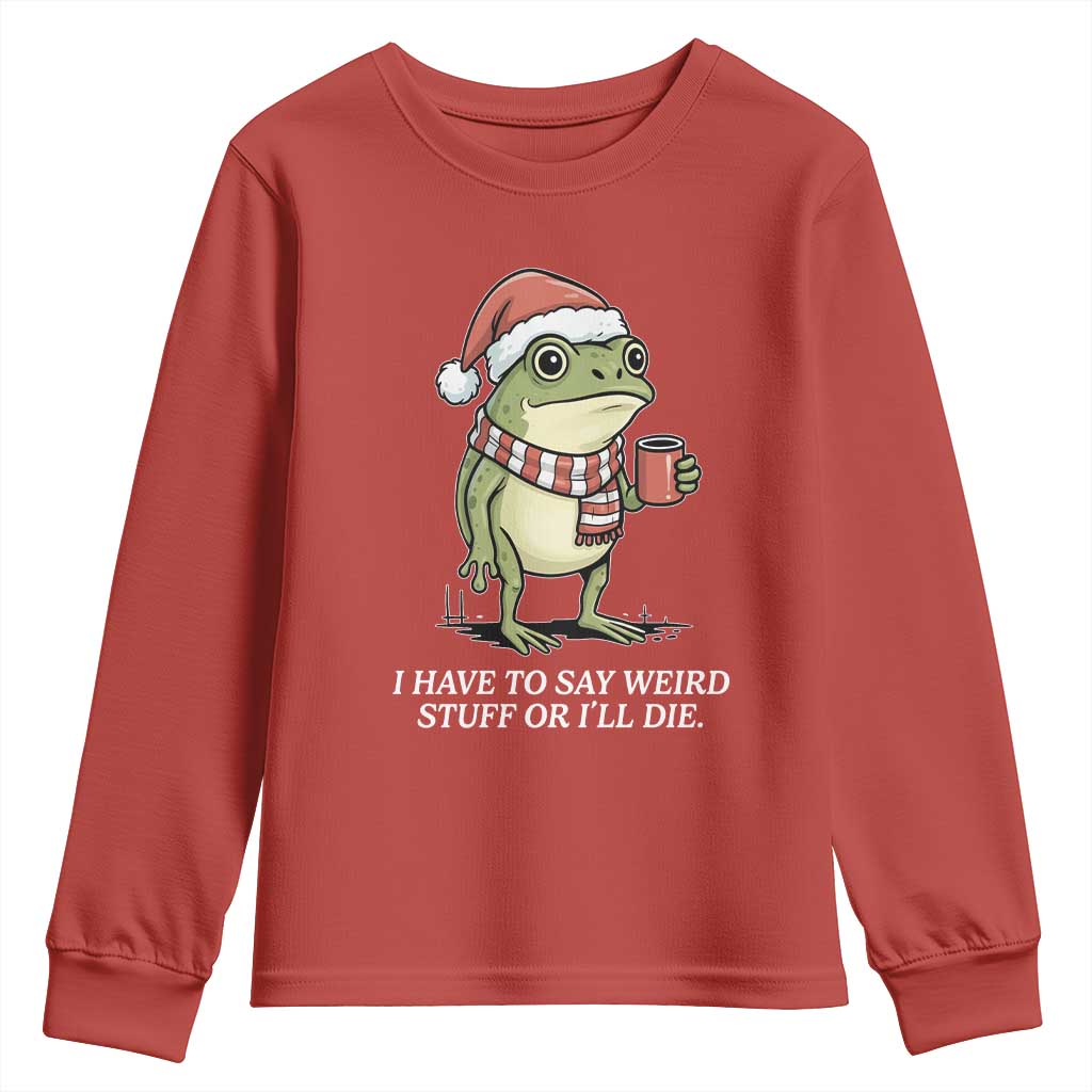 Funny Frog Christmas Meme Youth Sweatshirt I Have to Say Weird Stuff Or I Will Die TS14 Red Print Your Wear