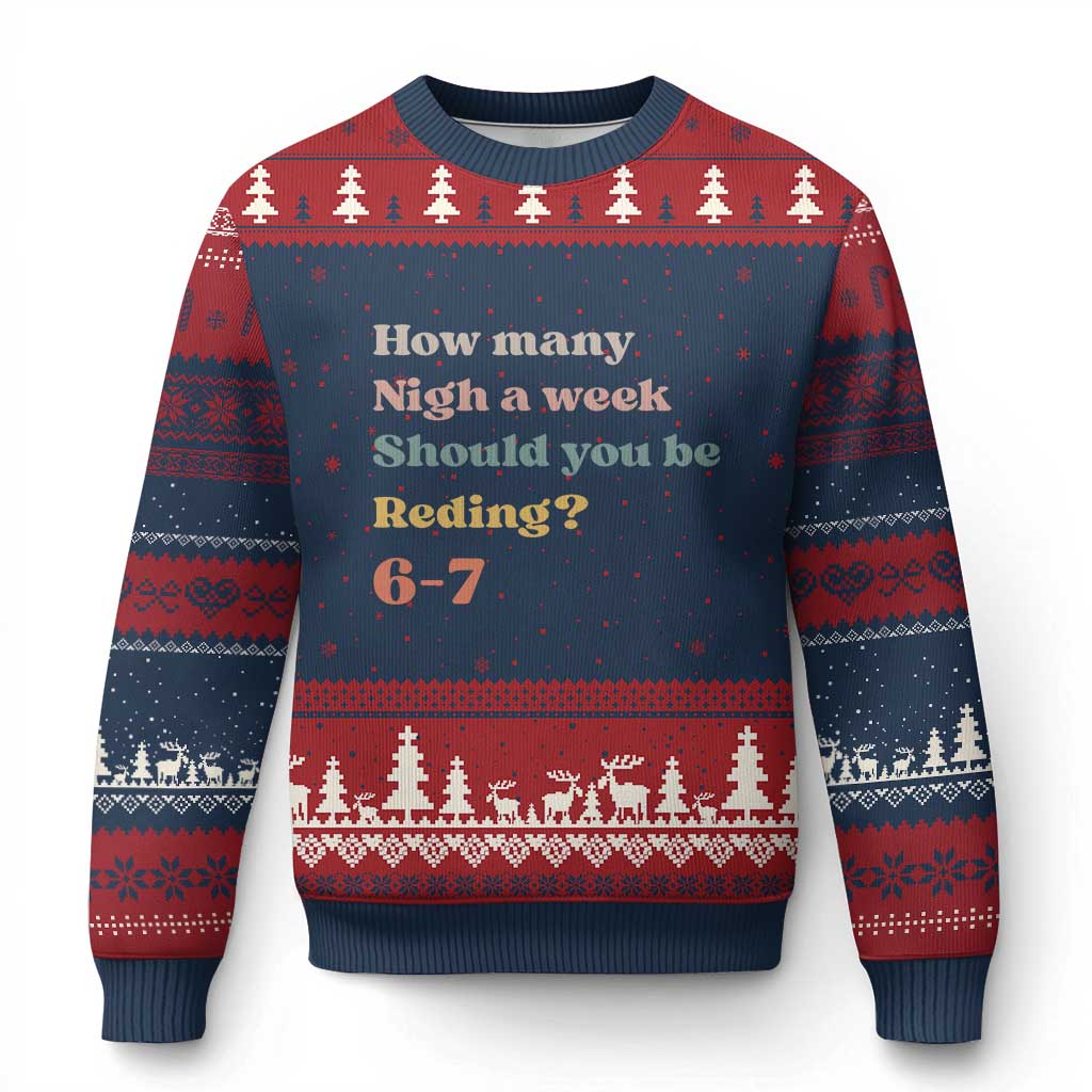 67 Six Seven Meme Ugly Christmas Sweater How Many Nights Reading 67 TS14 Navy Red Print Your Wear