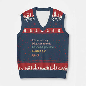 67 Six Seven Meme V-Neck Knit Sweater Vest How Many Nights Reading 67 TS14 Navy Red Print Your Wear