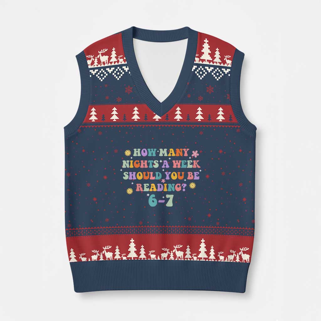 67 Six Seven Meme V-Neck Knit Sweater Vest Funny Reading Book Lover TS14 Navy Red Print Your Wear