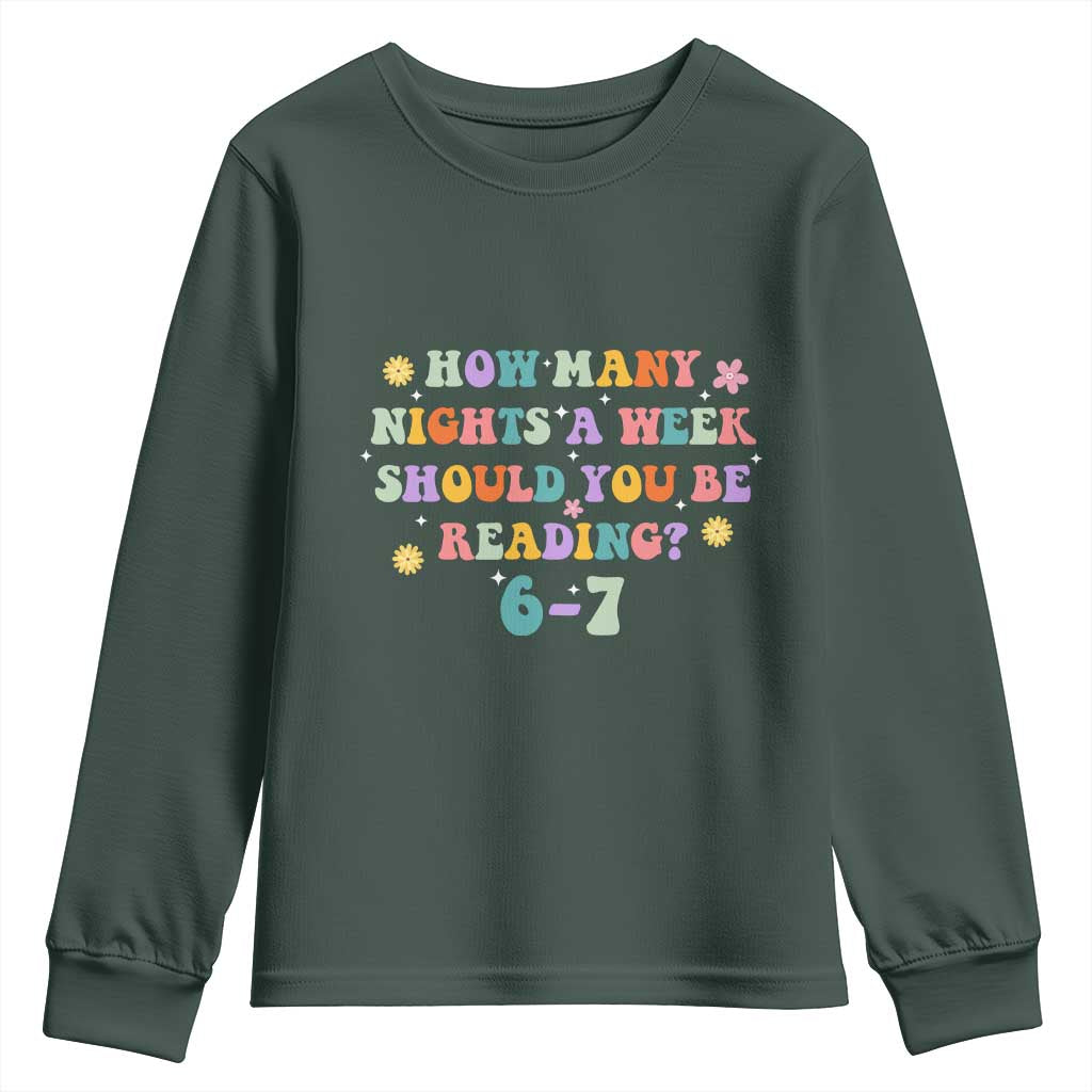 67 Six Seven Meme Youth Sweatshirt Funny Reading Book Lover TS14 Dark Forest Green Print Your Wear