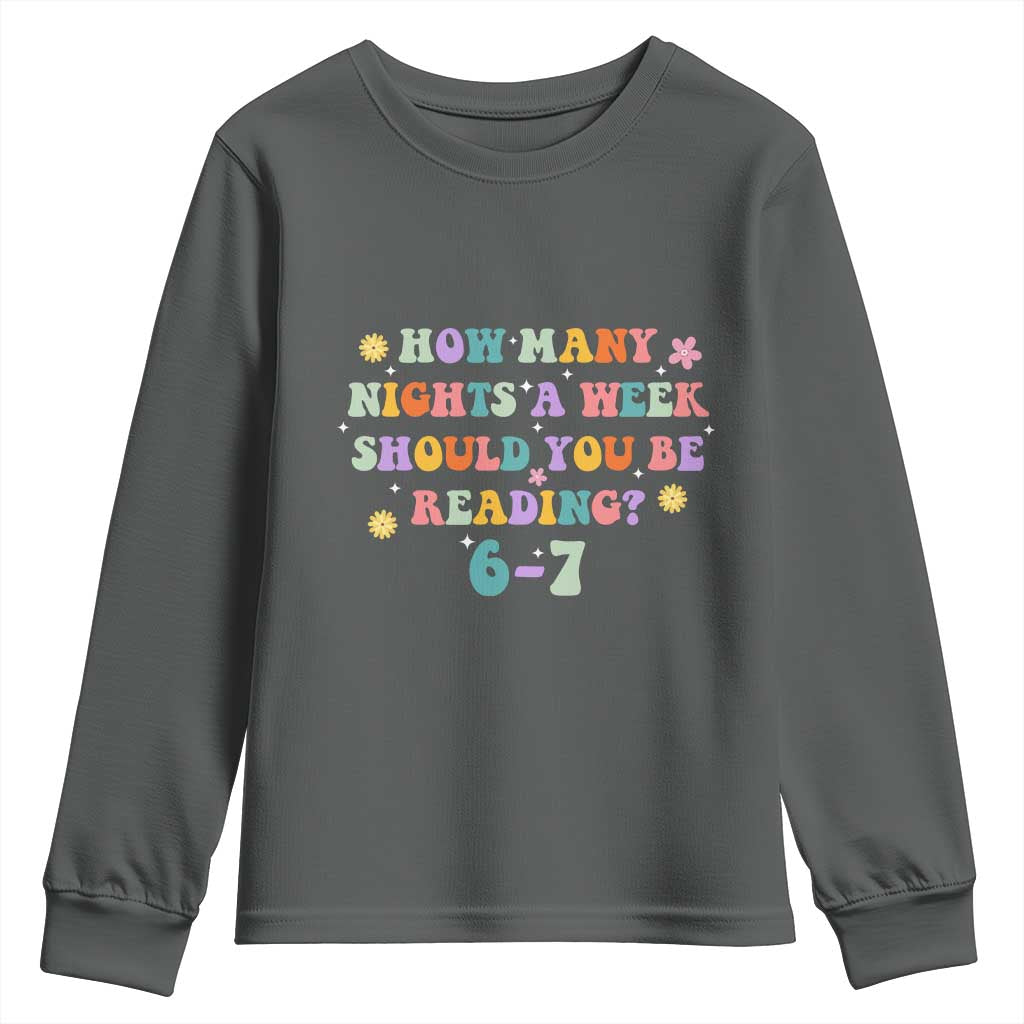 67 Six Seven Meme Youth Sweatshirt Funny Reading Book Lover TS14 Dark Heather Print Your Wear