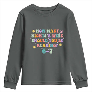 67 Six Seven Meme Youth Sweatshirt Funny Reading Book Lover TS14 Dark Heather Print Your Wear