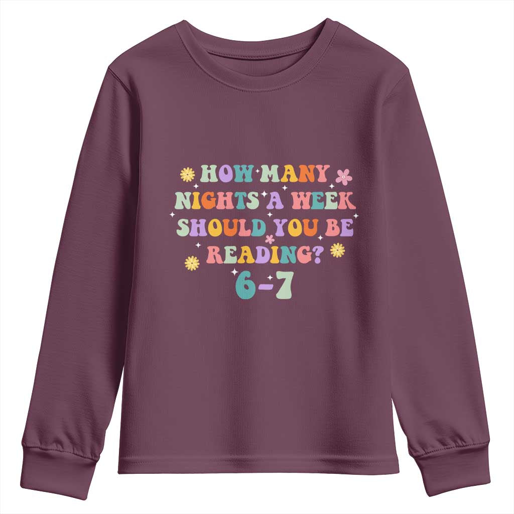 67 Six Seven Meme Youth Sweatshirt Funny Reading Book Lover TS14 Maroon Print Your Wear