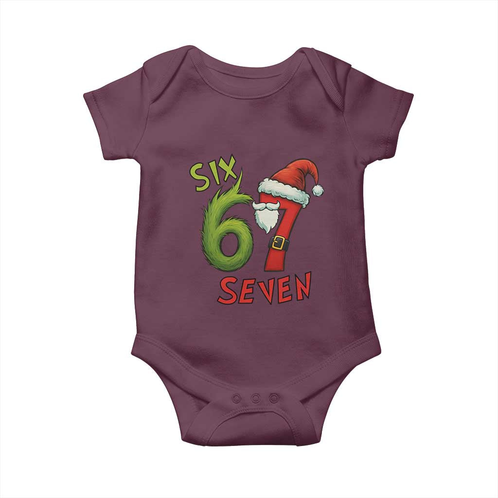 67 Six Seven Christmas Meme Baby Onesie Funny Santa Xmas TS14 Maroon Print Your Wear