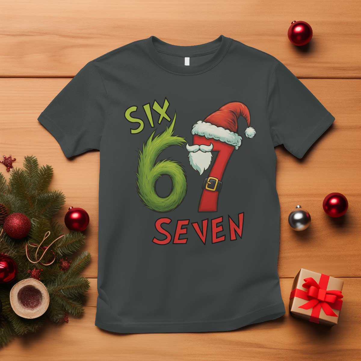 67 Six Seven Christmas Meme T Shirt Funny Santa Xmas TS14 Dark Heather Print Your Wear
