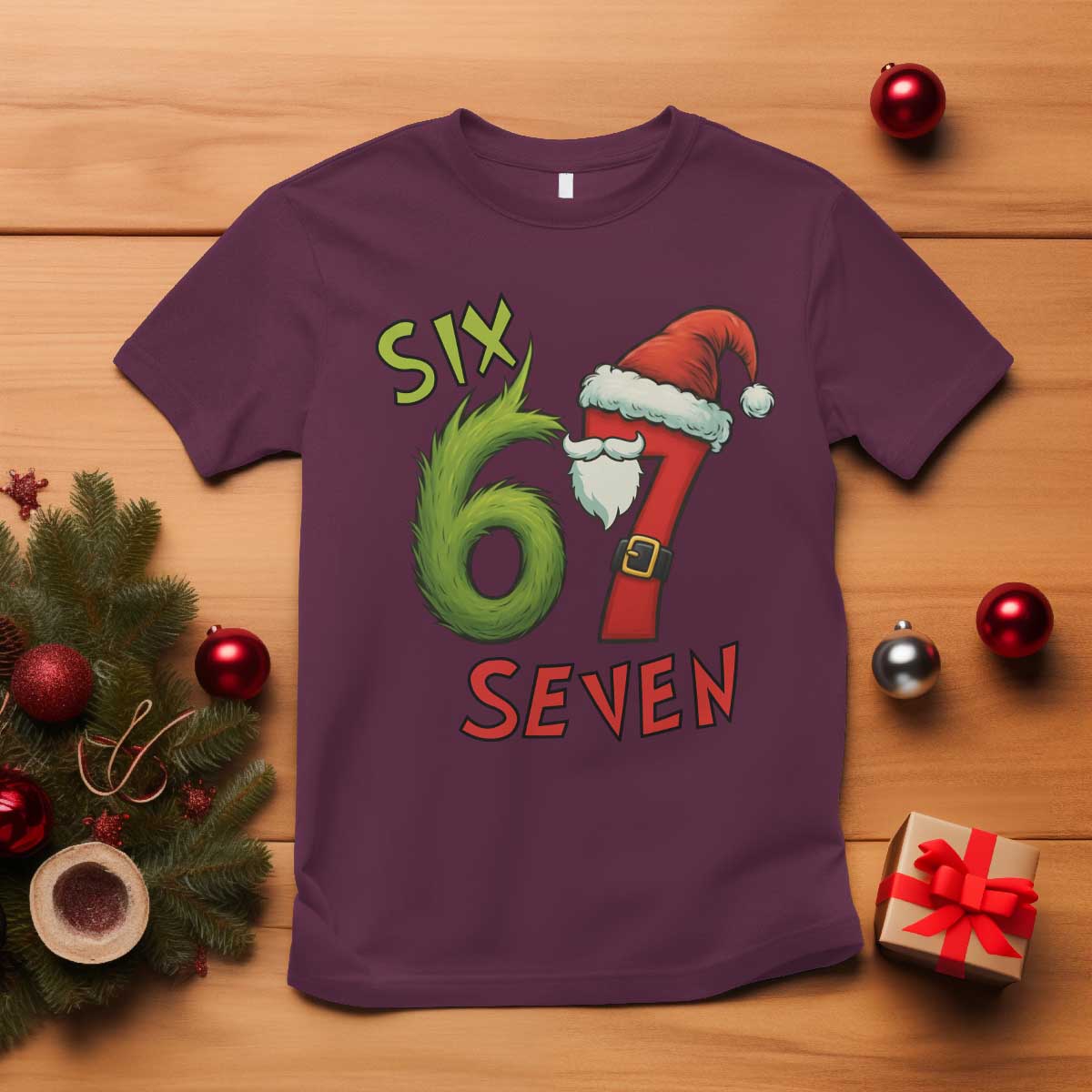 67 Six Seven Christmas Meme T Shirt Funny Santa Xmas TS14 Maroon Print Your Wear