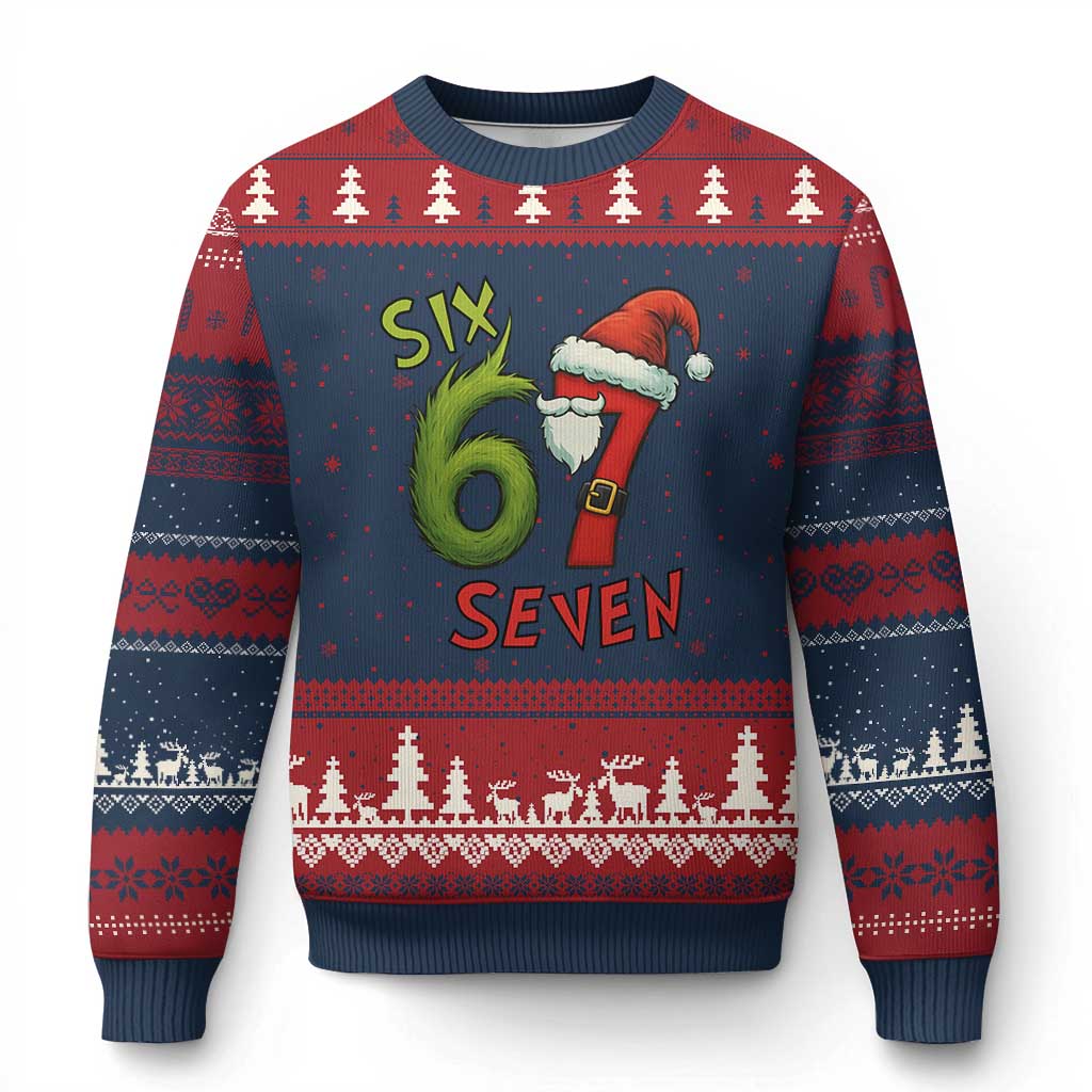 67 Six Seven Xmas Meme Ugly Christmas Sweater Funny Santa Xmas TS14 Navy Red Print Your Wear