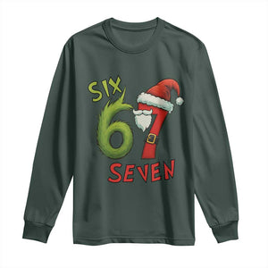 67 Six Seven Christmas Meme Long Sleeve Shirt Funny Santa Xmas TS14 Dark Forest Green Print Your Wear